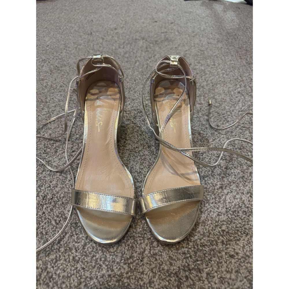 Lulus Gold Block Heels Straps Size 7